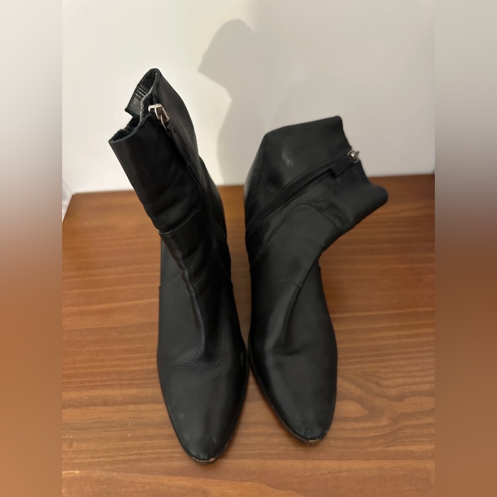 Black Real Leather Ankle Boots